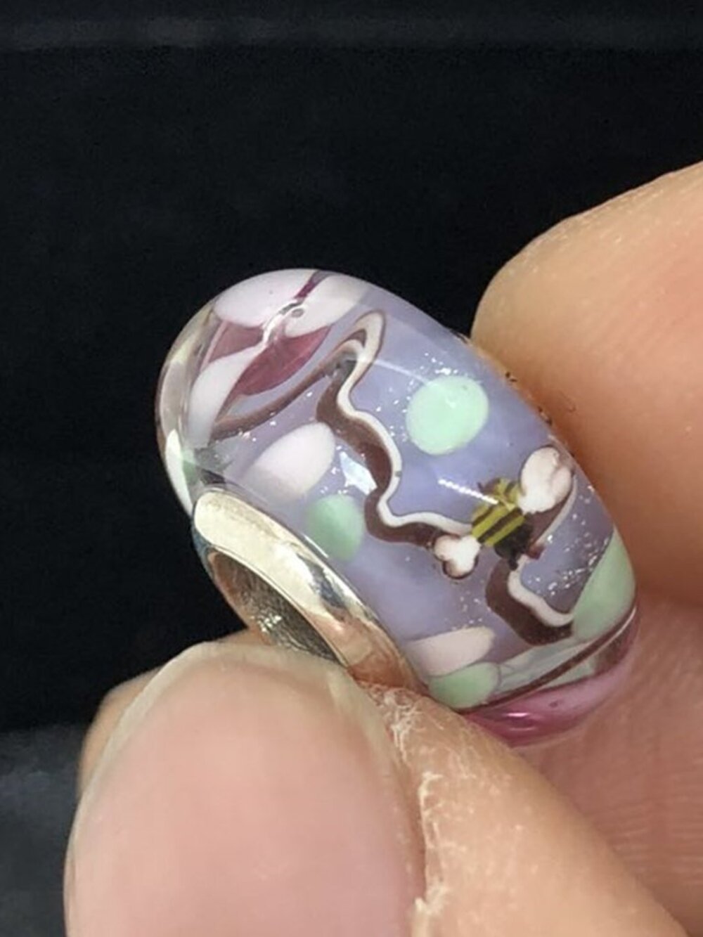 👍👍Pandora Murano Glass Bead Charm Garden Bee Flower Glass Bead